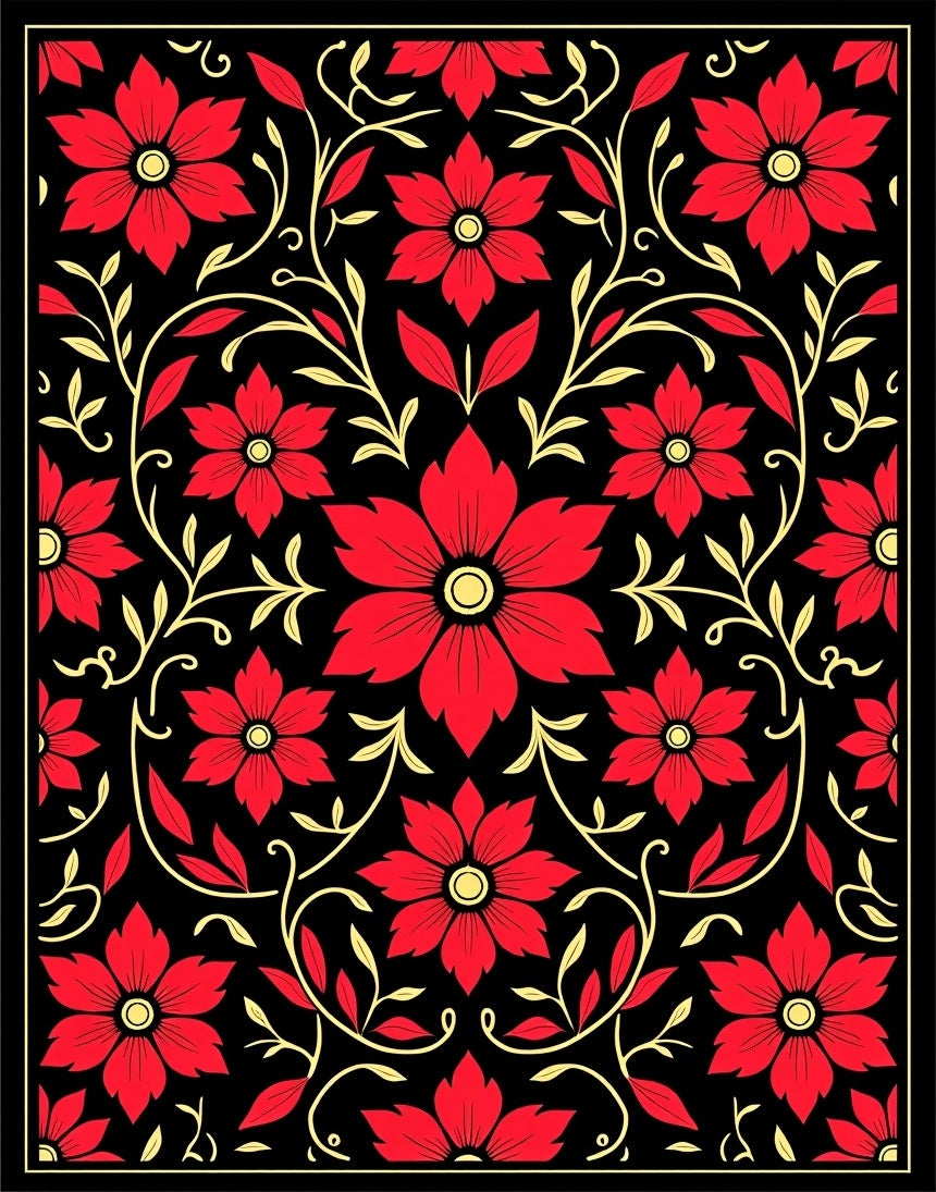 Crimson Floral Vine Garden Rug