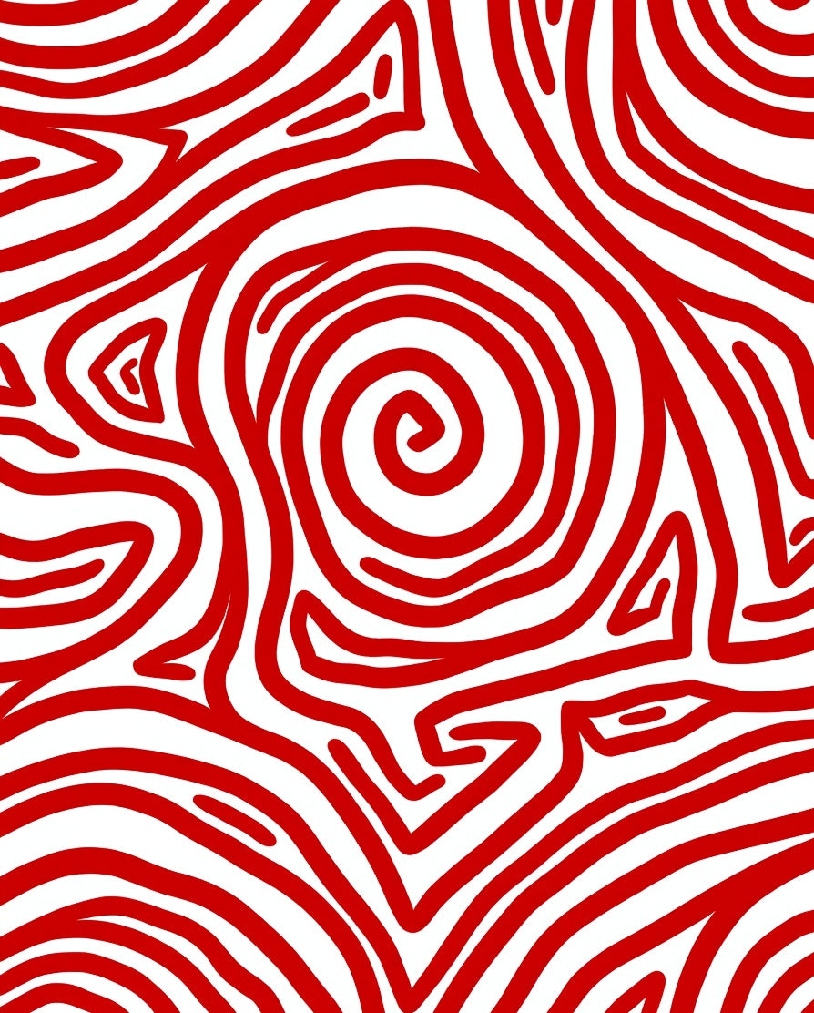 Crimson White Swirl Abstract Rug