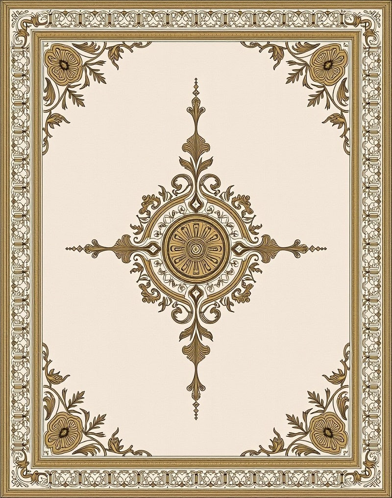 Golden Floral Medallion Frame Rug