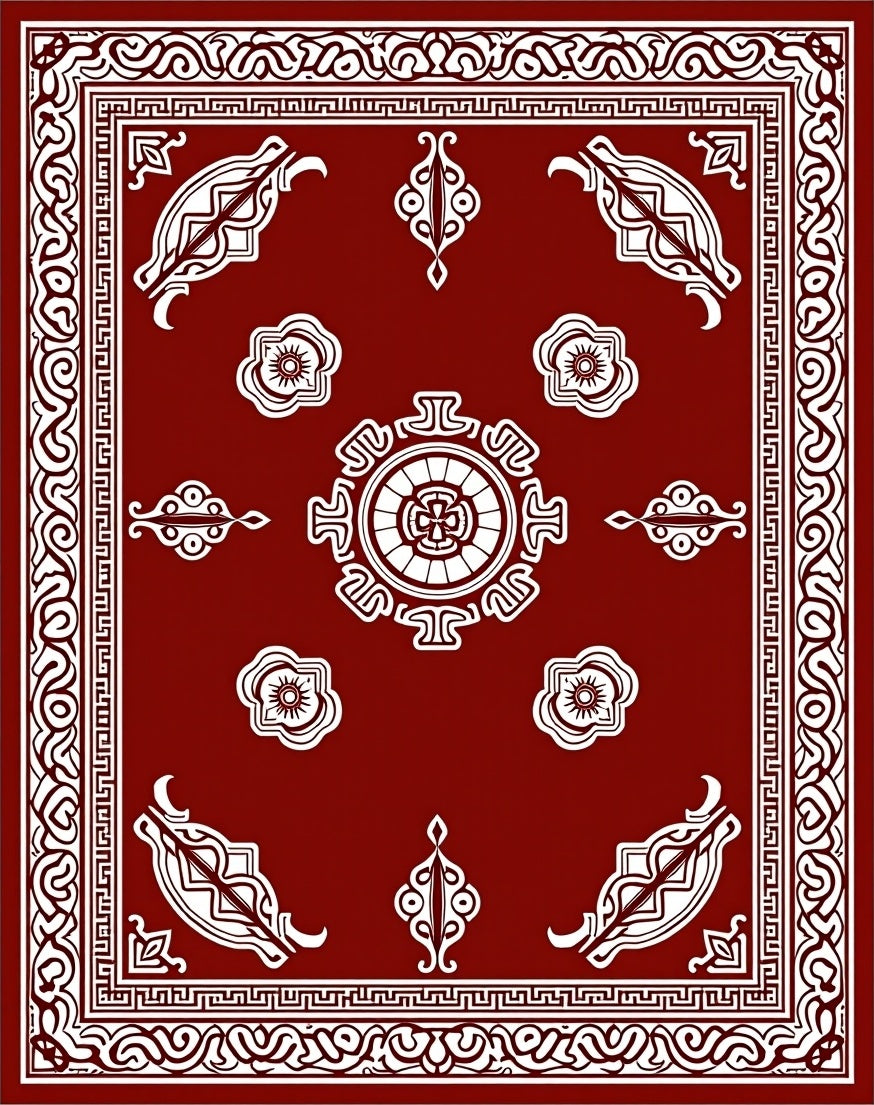 Crimson White Ornamental Medallion Rug