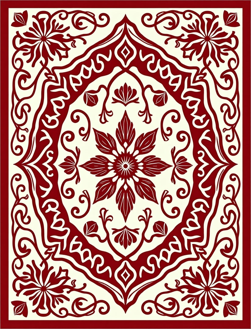 Crimson Floral Medallion Lattice Rug
