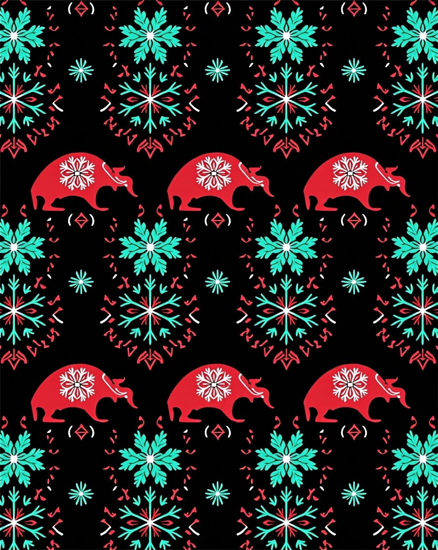 Crimson Bull Snowflake Folk Art Rug