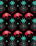 Crimson Bull Snowflake Folk Art Rug