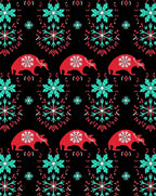 Crimson Bull Snowflake Folk Art Rug