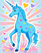 Magical Blue Unicorn Hearts Celebration Rug