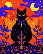 Mystic Black Cat Starry Night Garden Rug