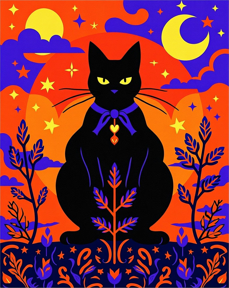 Mystic Black Cat Starry Night Garden Rug
