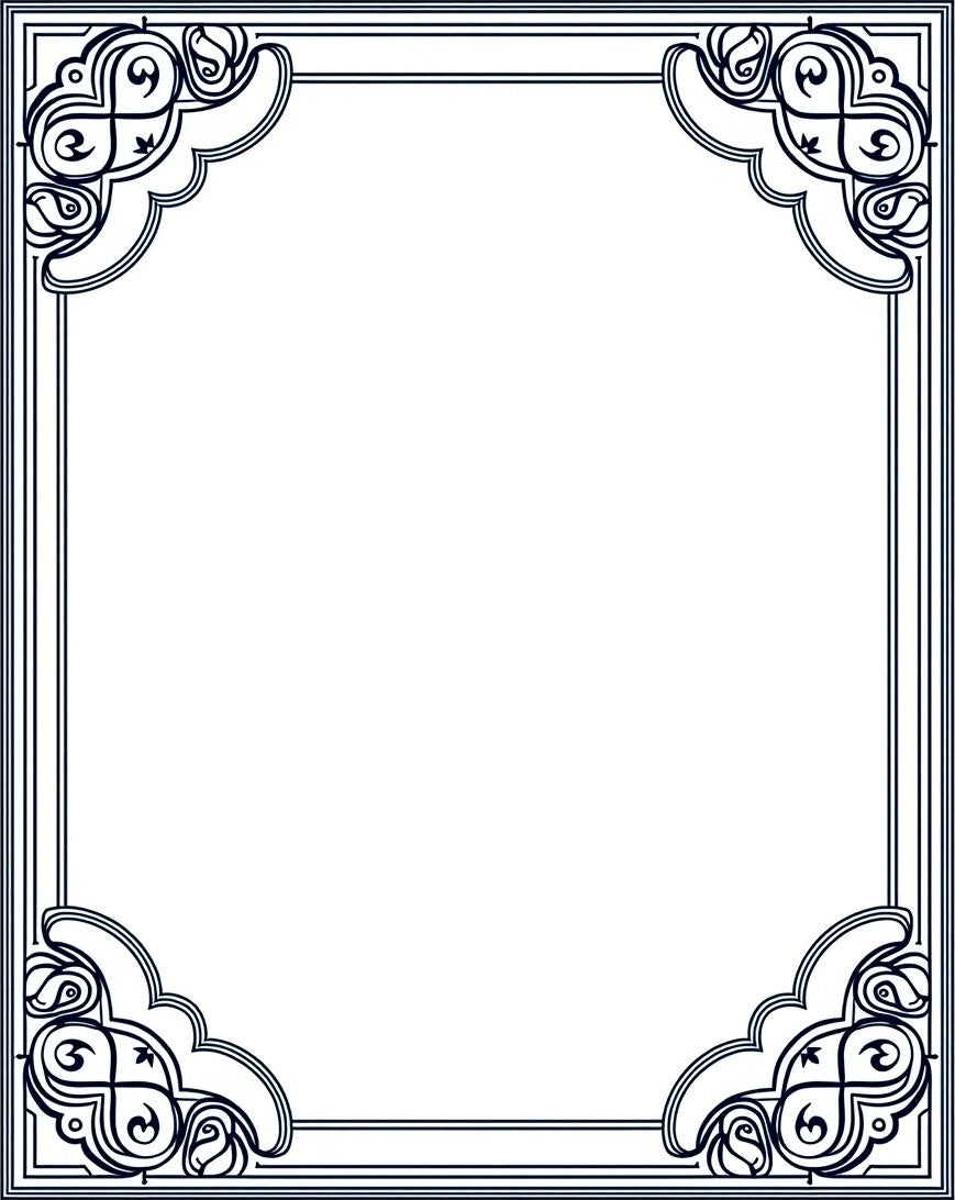 Elegant Navy Blue Filigree Border Rug