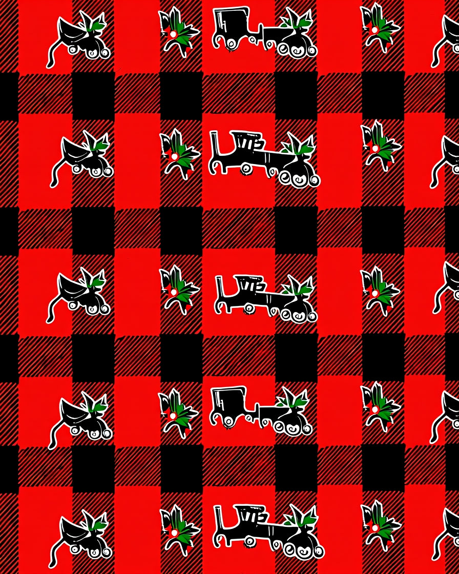 Red Black Buffalo Plaid Train Holly Rug