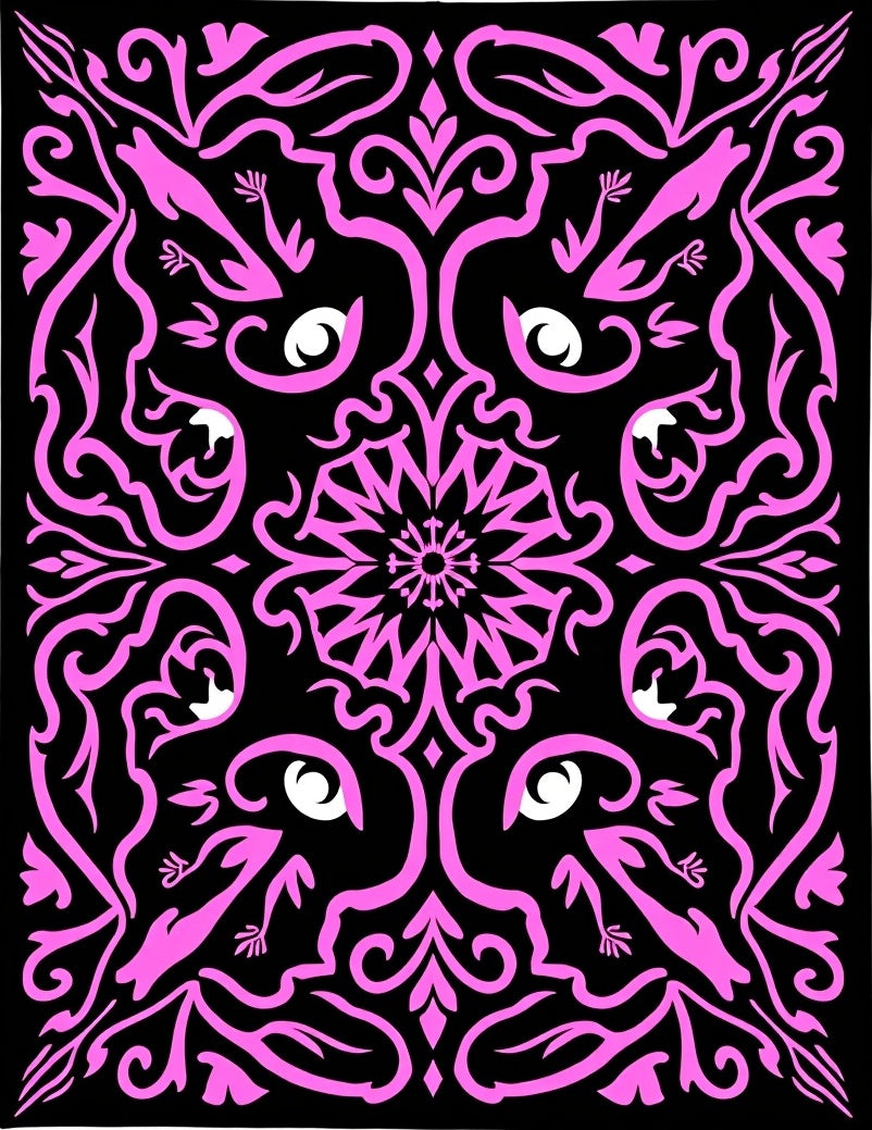 Pink Black Abstract Animal Mandala Rug