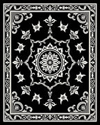 Black and White Floral Medallion Border Rug
