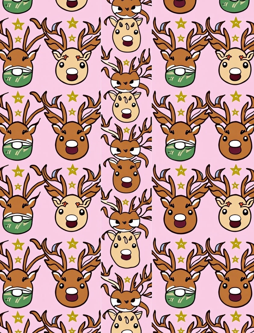 Pink Reindeer Stars Whimsical Holiday Rug