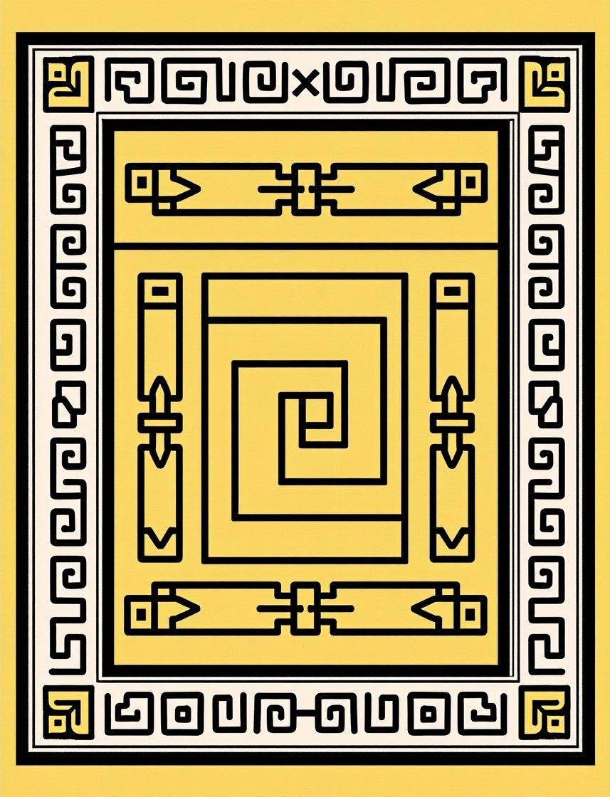 Yellow Geometric Ancient Aztec Rug