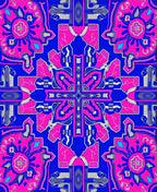 Vivid Hot Pink Blue Paisley Mandala Rug