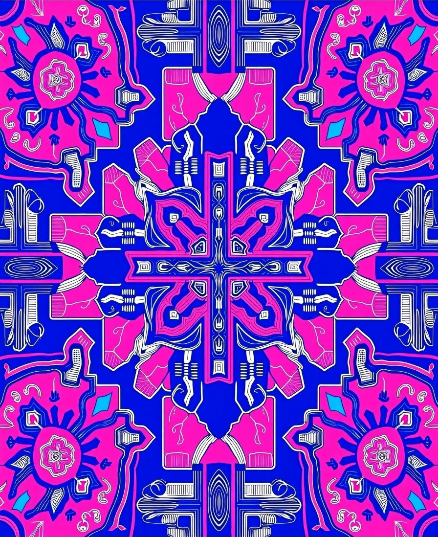 Vivid Hot Pink Blue Paisley Mandala Rug