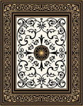 Ornate Black Golden Scrollwork Medallion Rug