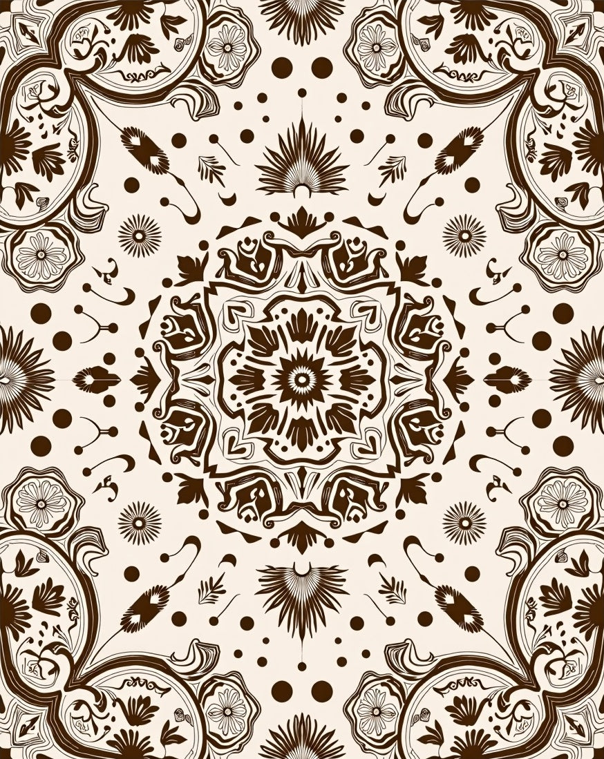 Dark Brown Floral Mandala Medallion Rug
