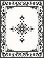 Ornate Black Floral Border Accent Rug