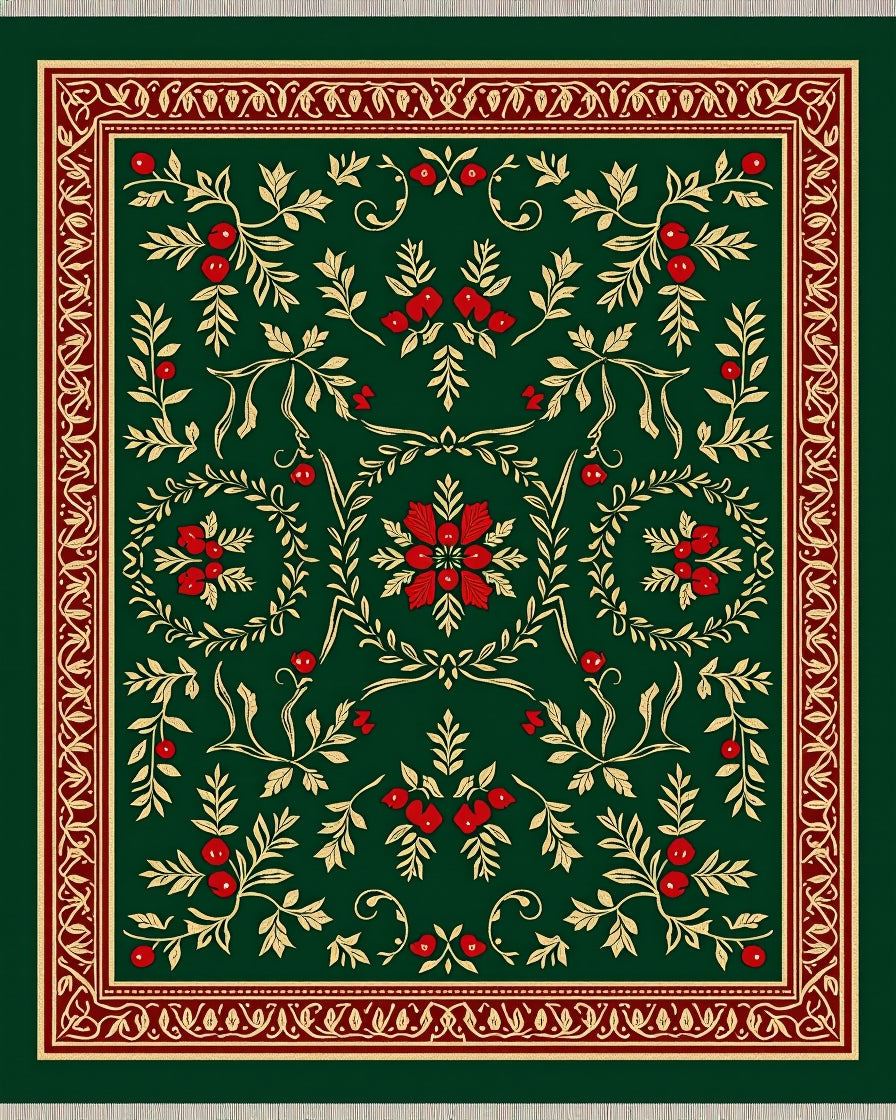 Rich Crimson Berry Vine Garland Rug
