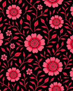 Bold Pink Floral Swirls On Black Rug