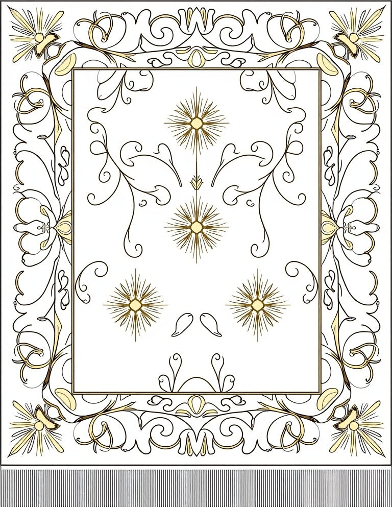 Golden Floral Scrollwork Medallion Border Rug