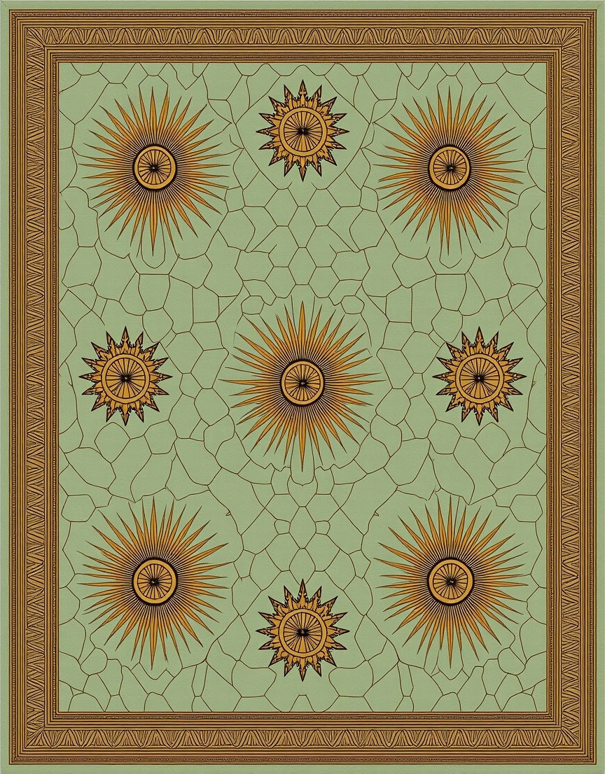 Golden Sunburst Mint Green Mandala Rug
