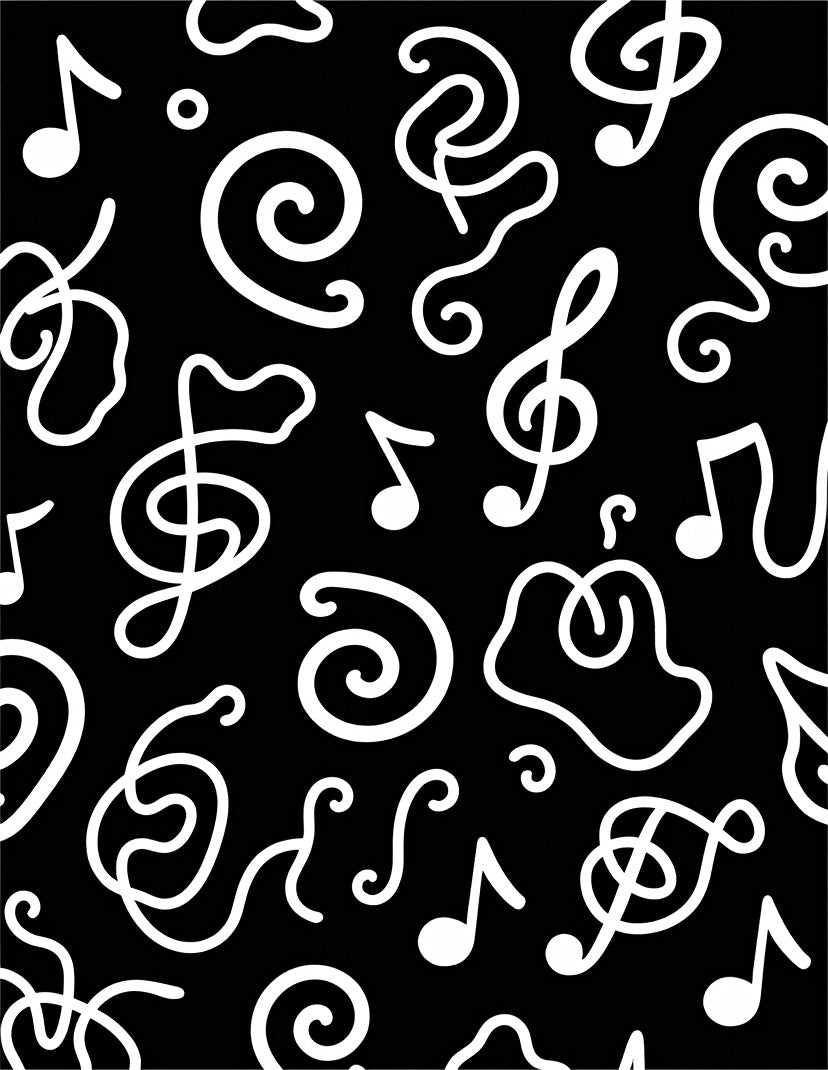 Black White Musical Notes Swirl Rug