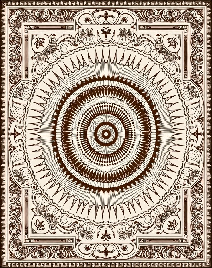 Brown Radial Abstract Geometric Medallion Rug