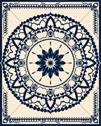 Deep Blue Floral Medallion Tiled Rug