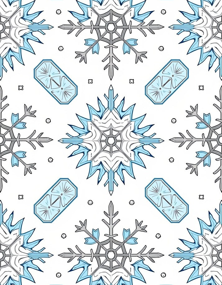 Cool Blue Snowflake Geometric Tile Rug