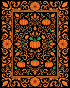 Orange Pumpkin Floral Scrollwork Rectangle Rug