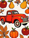 Autumn Red Truck Fall Harvest Fruits Rug