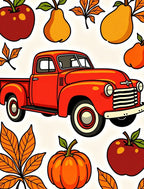 Autumn Red Truck Fall Harvest Fruits Rug