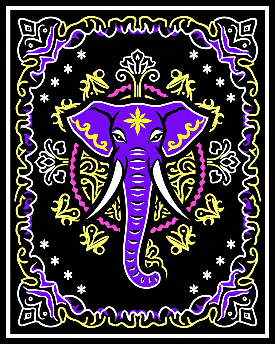 Vibrant Purple Elephant Tribal Ornament Rug