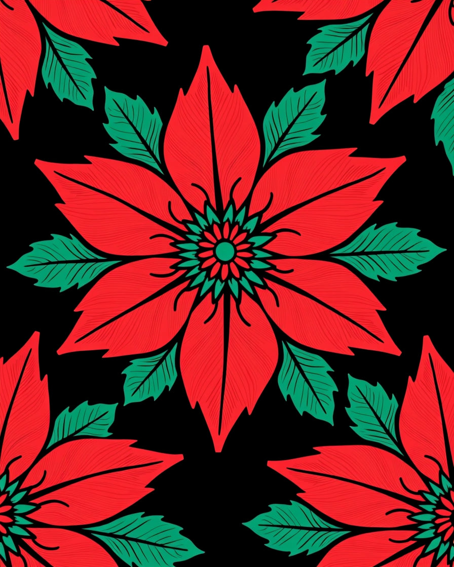 Crimson Flower Bloom Green Leaves Rug