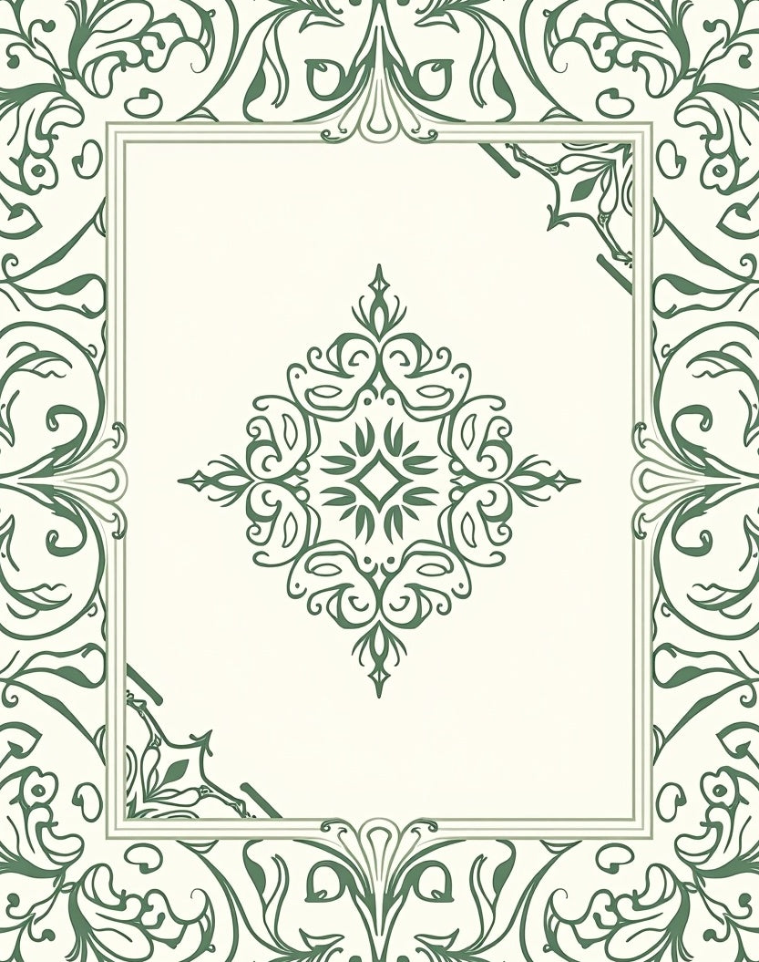 Elegant Green Vine Medallion Square Rug