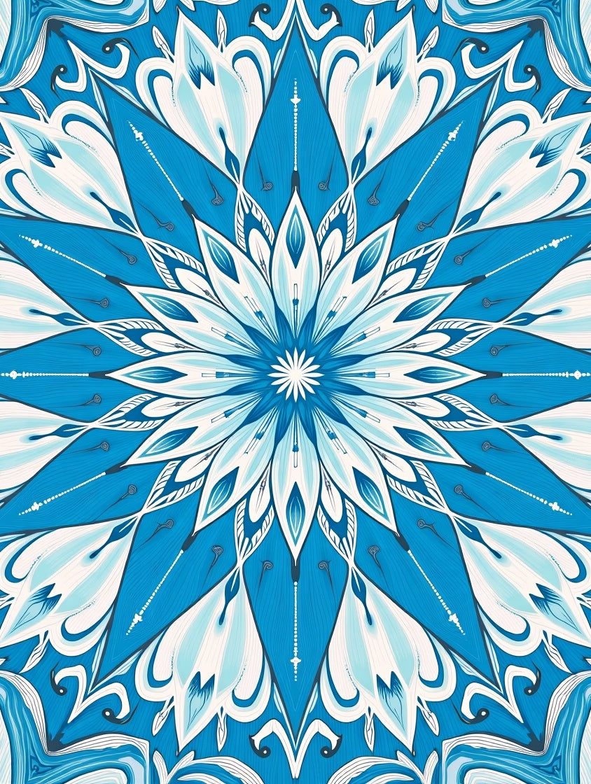 Radial Blue Petal Symmetry Rug