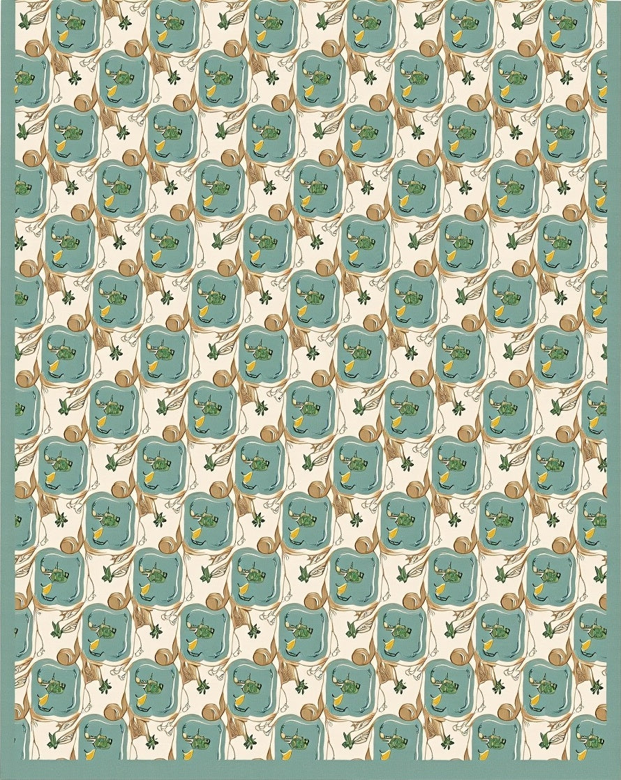 Retro Teal Abstract Floral Repeating Rug