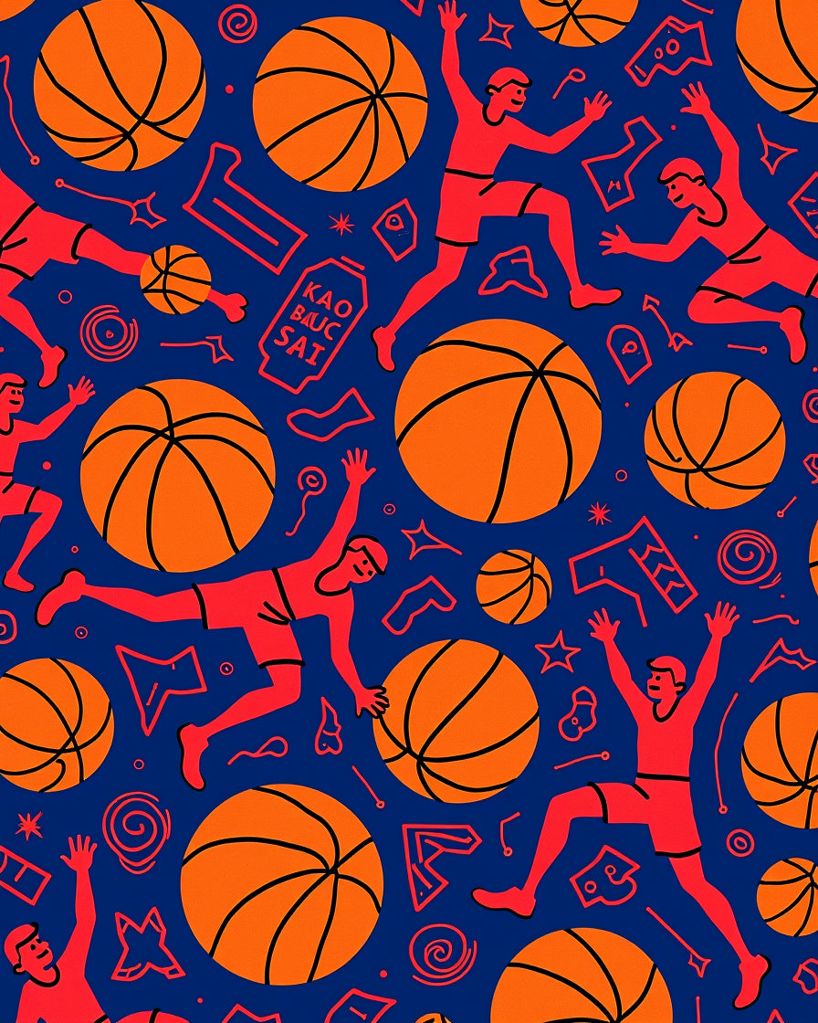 Orange Basketball Players Jumping Blue Background Rug