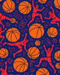 Orange Basketball Players Jumping Blue Background Rug
