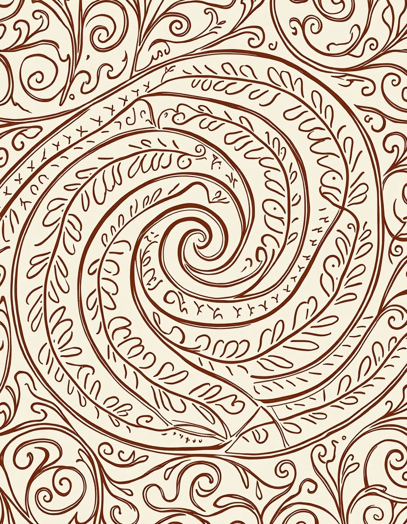 Sepia Swirl Floral Vine Abstraction Rug