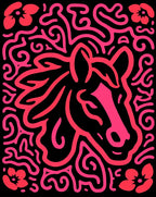 Bold Pink Horse Floral Maze Rug