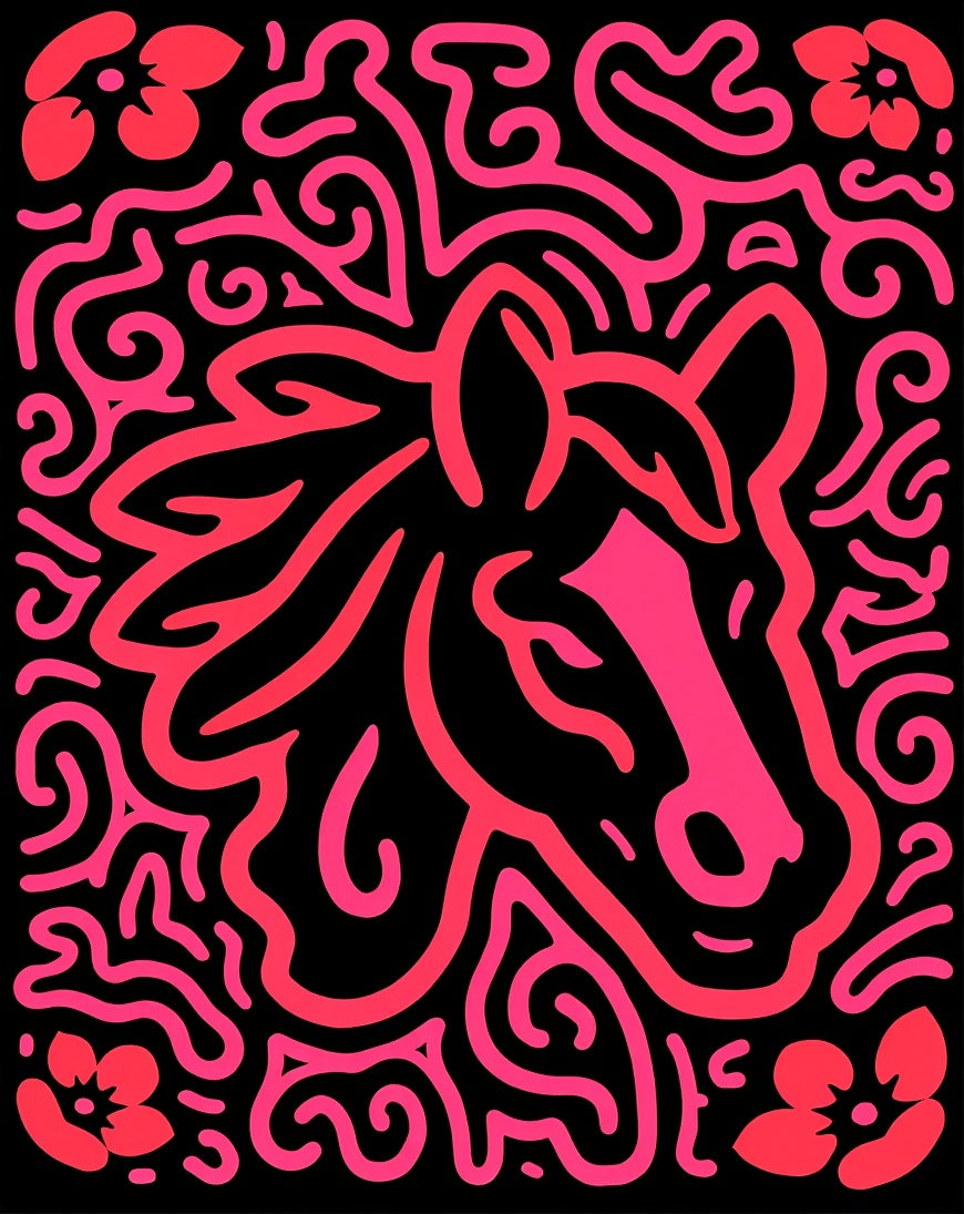 Bold Pink Horse Floral Maze Rug