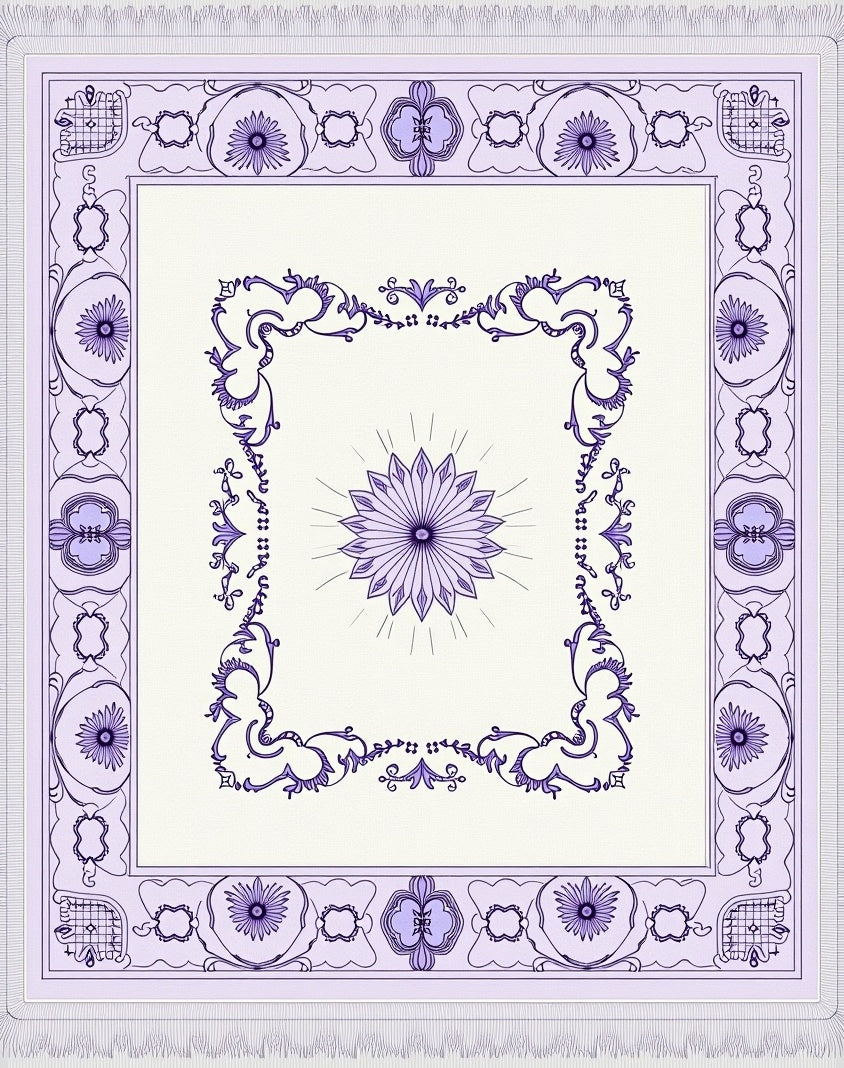 Lavender Floral Medallion Intricate Border Rug
