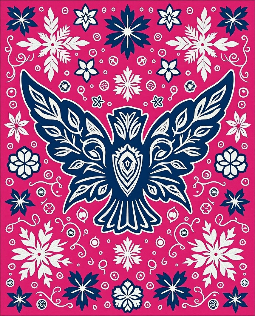 Vibrant Pink Abstract Bird Floral Rug