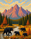 Golden Mountain Bears Wilderness Scene Rug