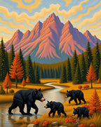 Golden Mountain Bears Wilderness Scene Rug