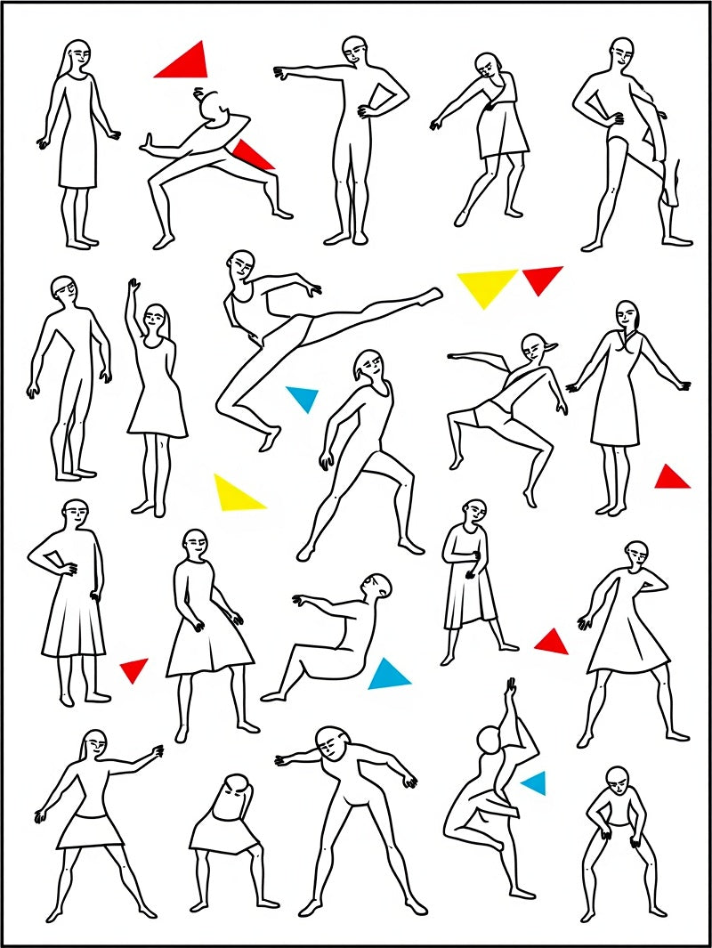 Dynamic Line Figures Red Blue Yellow Triangles Rug