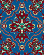Lush Crimson Blue Floral Medallion Rug