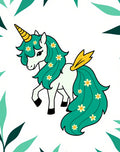 Whimsical Teal Unicorn Floral Garden Rug